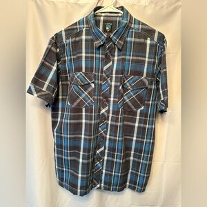 Kuhl Mens Blue Gray Plaid Short Sleeve Active Casual Suncel Button Shirt Size L
